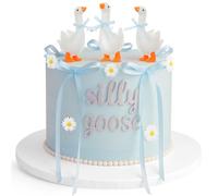 Chunful 24 Pcs Blue One Silly Goose Birthday Cake Topper Silicone Silly Goose Decor 1st Birthday Toppers Party Supplies