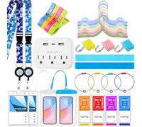 Chunful 24 Pcs Cruise Ship Essentials 2026 Cruise Essentials Kit with 2 Lanyards with Card Holders 4 Luggage Tags 1 Power Strip 2 Waterproof Phone Bags 6 Hangers 3 Magnet Hooks 2 Towel Bands 4 Clips