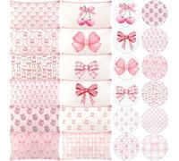 Chunful 24 Pcs Pink Coquette Bow Party Favors 12 Pink Bow Canvas Makeup Bags 12 Coquette Aesthetic Compact Mirror Bulk Zipper Pouch Round Pocket Mirrors for Women Guests Quinceanera Party Favors