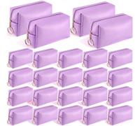 Chunful 24 Pcs Preppy Makeup Bag PU Leather Cosmetic Bag Bulk Makeup Plain Pouch Waterproof Toiletry Purse for Women Traveling Preppy Pencil Case Travel Purse Cosmetic, Light Purple