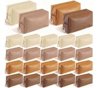 Chunful 24 Pcs Preppy Makeup Bag PU Leather Cosmetic Bag Bulk Makeup Plain Pouch Waterproof Toiletry Purse for Women Traveling Preppy Pencil Case Travel Purse Cosmetic, Brown Series