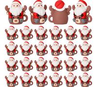 Chunful 25 Pcs Christmas Mini Santa Figurines Rubber Statues, Reindeer Cup