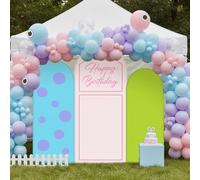 Chunful 3 Pcs Birthday Arch Backdrop Cover Baby Shower Photo Background Decor 2-Sided Round Beast Backdrop Arch Cover for Wedding Bridal Shower Fiesta Decoration 6 ft/5 ft/4 ft (Pink-Blue-Green)