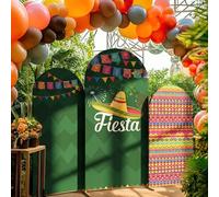Chunful 3 Pcs Cinco de Mayo Fiesta Party Arch Backdrop Cover Mexican Photo Background Decor 2-Sided Round Top Mexican Cute Backdrop Arch Cover for Fiesta Party Decoration 6 ft/5 ft/4 ft (Green)