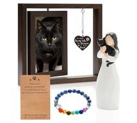 Chunful 3 Set Black Cat Memorial Gifts with Black Cat Angel Figurine Sympathy Photo Frame Commemorative Bracelet Commemorative Cards for Mom, Pet Bereavement Gifts to Remember