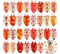 Chunful 30 Pcs Fall Bandanas for Dogs Autumn Dog Bandanas with Maple Leaves Pumpkin Patterns Soft Bibs Adjustable Triangle Doggie Scarf for Small Medium Large Pet Fall Costume 25.6 x 17.7 x 17.7 Inch