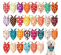 Chunful 30 Pcs Holiday Dog Bandanas Bulk for Fall Thanksgiving Halloween Christmas with Maple Leaves Pumpkin Ghost Snowman Seasonal Triangle Pet Scarf for Small Medium Large 25.6 x 17.7 x 17.7 in