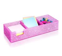Chunful 3in1 3"x3" Acrylic Glitter Sticky Note Holder For Desk Crystal Acrylic Memo Pad Dispenser Bright Pink Self Stick Note Pad Holder for Dorm Room Home Desk Organizer School Office Supplies