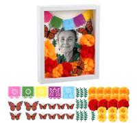 Chunful 44 Pcs Day of The Dead Shadow Box DIY Kit Día De Los Muertos Memorial Frame with Marigold Flowers, Butterflies Day of The Dead Ofrenda Altar Decor
