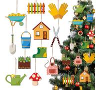 Chunful 48 Pcs Christmas Garden Tools Ornaments Gardening Christmas Trees Ornaments Wooden Hanging Decorations Xmas Party Gifts for Gardeners Gardening Lovers Plant Lovers Home Farmhouse Holiday Decor