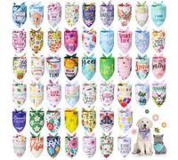 Chunful 50 Pcs Spring Dog Bandanas Bulk Flora Dog Bandanas Pet Triangle Scarf Bib Pet Costume Adjustable Cat Outfit Washable Bids Kerchief for Small Medium Puppy(Fresh Style)