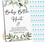Chunful 51 Pcs Baby Shower Games Include Greenery Baby Bottle Hunt Sign Wooden Baby Gift Sets and 50 Pcs Resin Baby Bottle Shower Favor for Baby Shower Gender Reveal