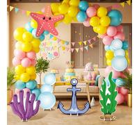 Chunful 6 Pcs Large Ocean Theme Party Decorations Set 24 inch Oversized Under The Sea Props Stand Up Decorations Summer Party Holiday Decor with Anchor, Starfish Seaweed for Birthday and Event Decor