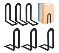 Chunful 6 Pcs Modern Metal Book Ends for Shelves Decorative Small Bookends Book Shelf Organizer Minimalist Design Stopper to Hold Books for Home Office (Black,5.5 * 3.75 * 2.25inch)