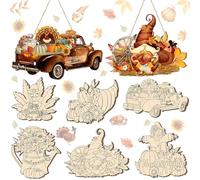 Chunful 6 Sets Paintable Thanksgiving Ornaments Unfinished Wood Crafts to Paint Turkey Wood Crafts for Painting Pumpkin Gnome Maple Cutouts DIY Ornaments for Adults Door Hanger Wall Decor