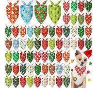 Chunful 60 Pcs Christmas Bandanas for Dogs Xmas Bandanas Bulk with Santa Snowflake Candy Cane Patterns Soft Bibs Adjustable Triangle Doggie Scarf for Small Medium Large Pet (25.6 x 17.7 x 17.7 Inch)