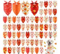 Chunful 60 Pcs Fall Bandanas for Dogs Autumn Maple Leaf Pumpkin Patterns Soft Bibs Adjustable Triangle Doggie Scarf for Small Medium Large Pet Costume(31.5 x 21.7 x 21.7 Inch)