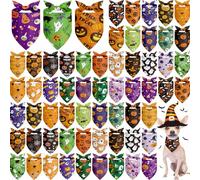 Chunful 60 Pcs Halloween Bandanas for Dogs Pumpkin Ghost Spider Patterns Soft Bibs Adjustable Triangle Doggie Scarf for Small Medium Large Pet Costume(25.6 x 17.7 x 17.7 Inch)