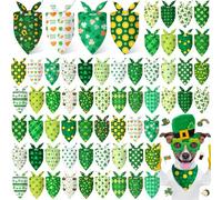 Chunful 60 Pcs St Patricks Day Bandanas Bulk for Dogs Adjustable Irish Shamrocks Clover Green Hat Plaid Triangle Soft Bibs Puppy Bandana for Small Medium Large Pet Costume(25.6 x 17.7 x 17.7 Inch)