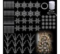 Chunful 70 Pcs Crystal Christmas Ornaments for Tree Decorations 8 Styles Hanging Clear Transparent Acrylic Snowflake Icicle Pendants 33 ft Beaded Garland Chain for Xmas Winter Wedding Party Decor