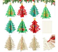 Chunful 72 Pcs Christmas Tree Wooden Crafts DIY 3D Christmas Tree Signs Xmas Unfinished Wood Cutouts Crafts Ornaments Hollow Wooden Slices Hanging Decoration for Xmas Holiday Tabletop Gifts