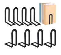 Chunful 8 Pcs Black Modern Metal Book Ends for Shelves Decorative Small Bookends Book Shelf Organizer Minimalist Design Stopper to Hold Books for Home Office (5.5 * 3.75 * 2.25inch)