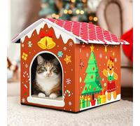 Chunful Christmas Felt Cat Gingerbread House with Cozy Plush Cushion Xmas Decor Pet Gingerbread Playhouse 16.5 x 13 x 16.5 Inch Kitten Small Animals Indoor Cats House