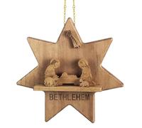 Chunful Christmas Nativity Ornament Olive Wood Nativity Set with Figurines Bethlehem Star Xmas 6 Inch Christian Wooden Hanging Ornament The Birth of Jesus Story Decor Religious Gifts