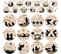 Chunful Christmas Nativity Ornaments Wooden Christmas Tree Ornaments Nativity Scene Christmas Decorations Christian Ornament Nativity Sets for Christmas Tree Xmas Ornaments(Vibrant Style,48 Pieces)