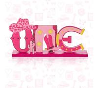 Chunful Cowgirl Pink One Letter Sign Wooden Centerpiece 1st Birthday First Rodeo Birthday Party Decorations Girl Table Ornament Photo Props Western Party Decorations(Cowgirl)