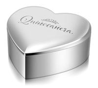 Chunful Personalized Heart Keepsake Box for Quinceañera, Engraved Silver Jewelry Box with Crown, Small Trinket Box for Girls Quinceañera First Communion 15th Birthday Gift