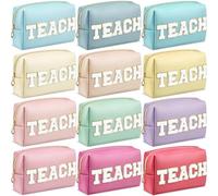 Chunful Teach Chenille Letter Makeup Bag PU Leather Bag Bulk Teacher Appreciation Gifts Waterproof Portable Zipper Travel Organizer for Women, Multicolor