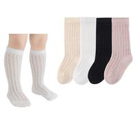 CHUNG Baby Little Girls Toddlers Knee High Socks Cotton Knitted Spanish Bowknot Stockings 4Mesh,L,3-5Y