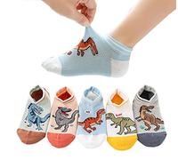 CHUNG Boys Cotton Ankle Socks 5/10 Pack Low Cut Dinosaur Mesh 2-9Y Light Weight Back School Running Sports Casual, 5MeshDino, 2-4 Years