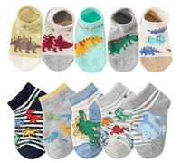 CHUNG Boys Cotton Ankle Socks 5/10 Pack Low Cut Dinosaur Mesh 2-9Y Light Weight Back School Running Sports Casual 10pk DinoCD, 7-9 Years