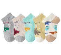 CHUNG Boys Cotton Ankle Socks 5/10 Pack Low Cut Dinosaur Mesh 2-9Y Light Weight Back School Running Sports Casual, 5pk Dino C, 7-9 Years