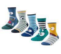 CHUNG Little Big Boys Cotton Socks Calf Crew Casual Dino Pattern Autumn Winter School Daily (3-5Y, LittleMonster)