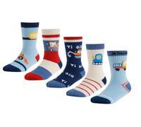 CHUNG Little Big Boys Cotton Socks Calf Crew Casual Dino Pattern Autumn Winter School Daily (8-10Y, 5pk Truck)