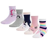 CHUNG Little Big Girls Cotton Socks Kids Toddler Crew Novelty Cat Pattern Fashion Cartoon Cute 5 Pairs Fun Animals,5 Unicorn Front, 3-5Y