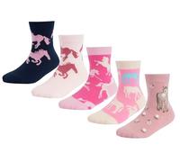 CHUNG Little Big Girls Cotton Socks Kids Toddler Crew Novelty Cat Pattern Fashion Cartoon Cute 5 Pairs Fun Animals,5pk Pony, 1-3Y