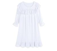 CHUNG Little Big Girls Vintage Victorian Nighties Modal Long Sleeve Lace Square Neck Nightdress Princess Nightgown (5-6 Years, 1002 Lace)