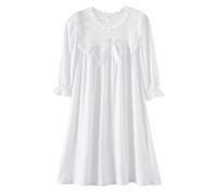 CHUNG Little Girls Vintage Victorian Nighties Long Sleeve Lace Square Neck Nightdress Princess Nightgown White,188LonSlv, 3-4Y