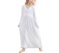CHUNG Little Girls Vintage Victorian Nighties Long Sleeve Lace Square Neck Nightdress Princess Nightgown White 782V, 3-4 Years
