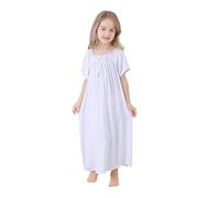 CHUNG Little Girls Vintage Victorian Nighties Long Sleeve Lace Square Neck Nightdress Princess Nightgown 899 Short Sleeve, 7-8 Years