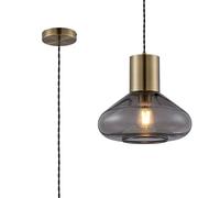 Chung Single Ceiling Pendant Light - Antique Brass with Smoked Plated Glass