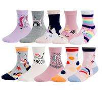 CHUNG Toddler Little Girls Crew Socks Cotton Novelty Sports Casual Daily Fun Cute Animal Pupil Students School Back, 10 Pack, Unicorn, 6-8Y