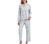 CHUNG Women Brushed Cotton Pyjamas Set Long Sleeve Button Down Tops Pants Flannel Sleepwear Lounge Cozy Warm Winter Plus Size, Snowflake S