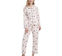 CHUNG Women Brushed Cotton Pyjamas Set Long Sleeve Button Down Tops Pants Flannel Sleepwear Lounge Cozy Warm Winter Plus Size, Polka Dot L