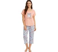CHUNG Women Cotton Blend Pyjamas Set Short Sleeve Top Capri Pants Plus Size S-3XL Sleepwear Nighties,Capri Orang Owl,2XL