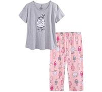 CHUNG Women Cotton Blend Pyjamas Set Short Sleeve Top Capri Pants Plus Size S-3XL Sleepwear Nighties,Capri Gray Sheep,L